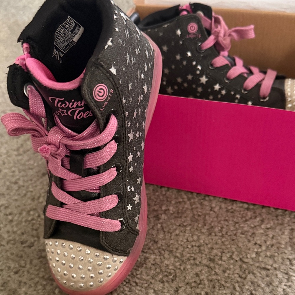 Skechers Twinkle Toes Kids Sneakers - Pink and Black - Picture 6 of 9